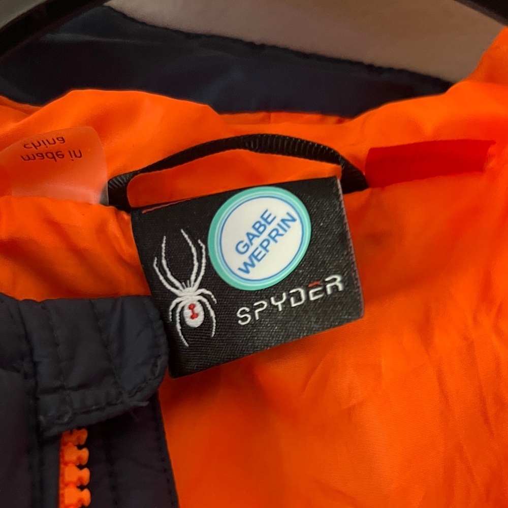 Spyder Boys Navy Blue and Bright Orange Puffer Jacket - Picture 3 of 7